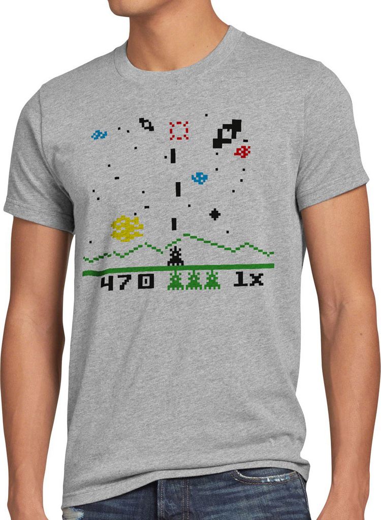 style3 Sheldon Invaders Herren T-Shirt, Größe:4XL, Farbe:Grau meliert