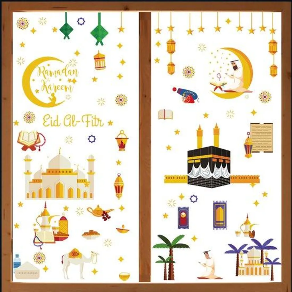 Décoration Ramadan adhésive 196 pièces lune et étoiles dorées chic