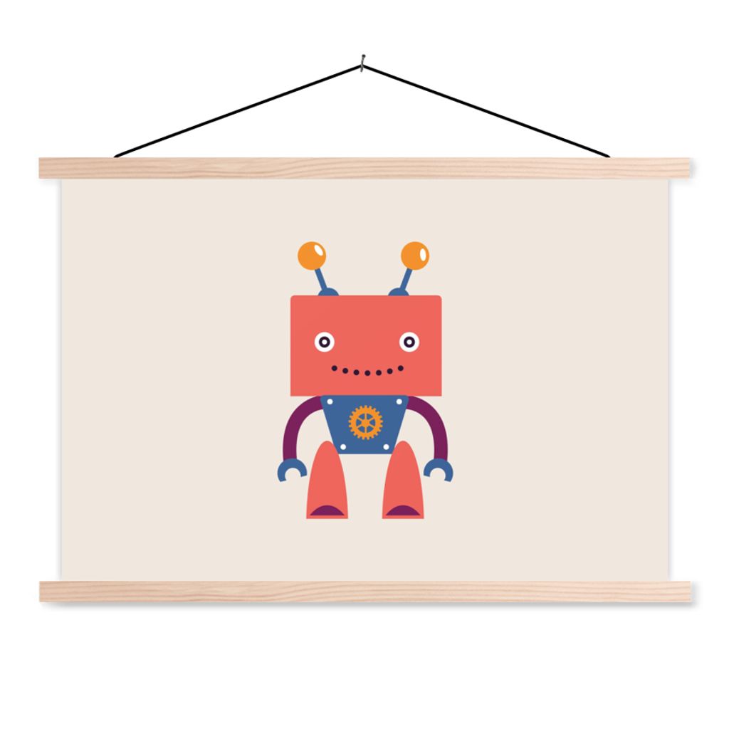 MuchoWow Textilposter Roboter - Getriebe - Gesicht - Antenne - Kinder - Jungen 60x40 cm mit holzfarbenen Rahmen - Bilder