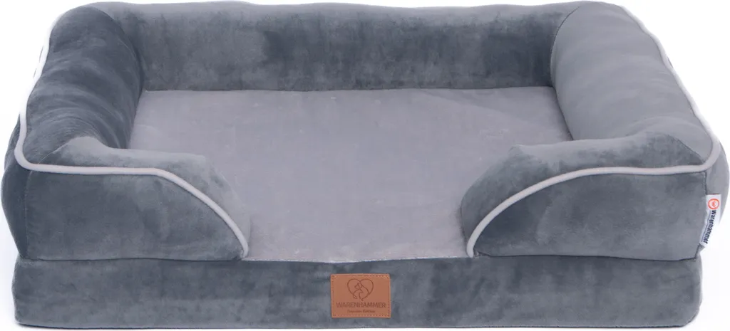 Letto ortopedico premium per cani con schiuma d'uovo, cinghia extra, rivestimento interno impermeabile, divano per cani, cuscino per cani, soffice, rivestimento sfoderabile, lavabile, 71 x 58 x 17 cm, grigio chiaro (L) - 8