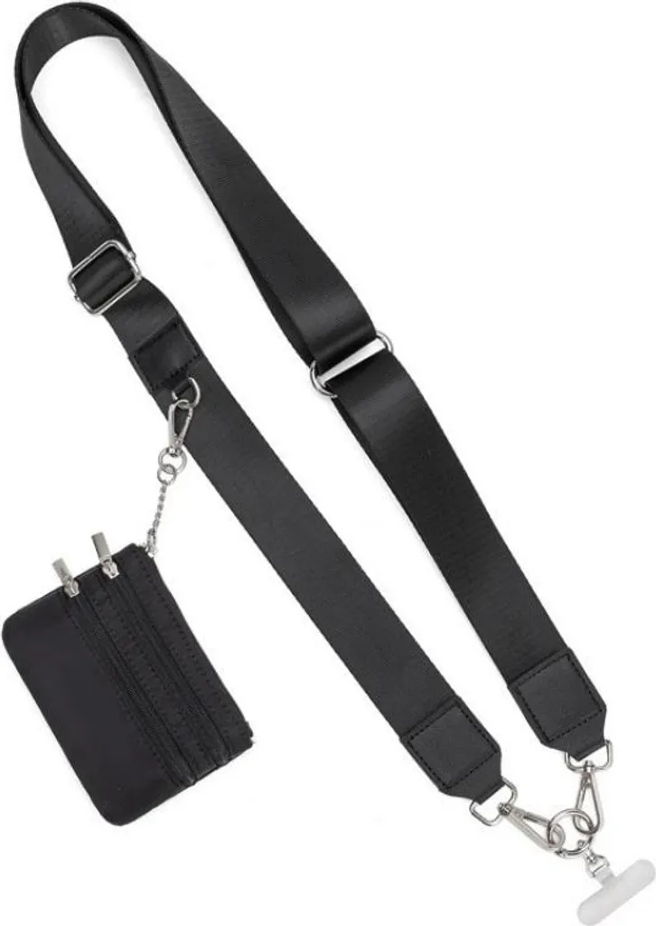 Cordino Smartphone INF con Tracolla e Borsellino - Nylon Nero Universale
