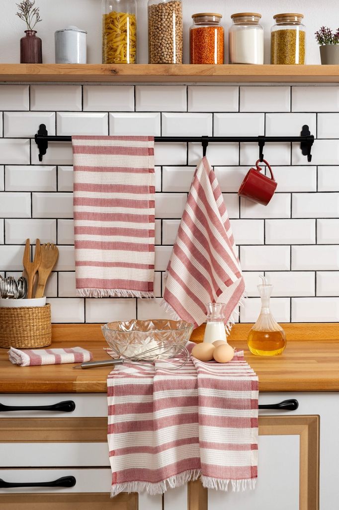 Mijolnir, Bella - Tile Red, Handtuch-Set (4-teilig), Fliese Rot, 100% BAUMWOLLE, 45 x 65 cm