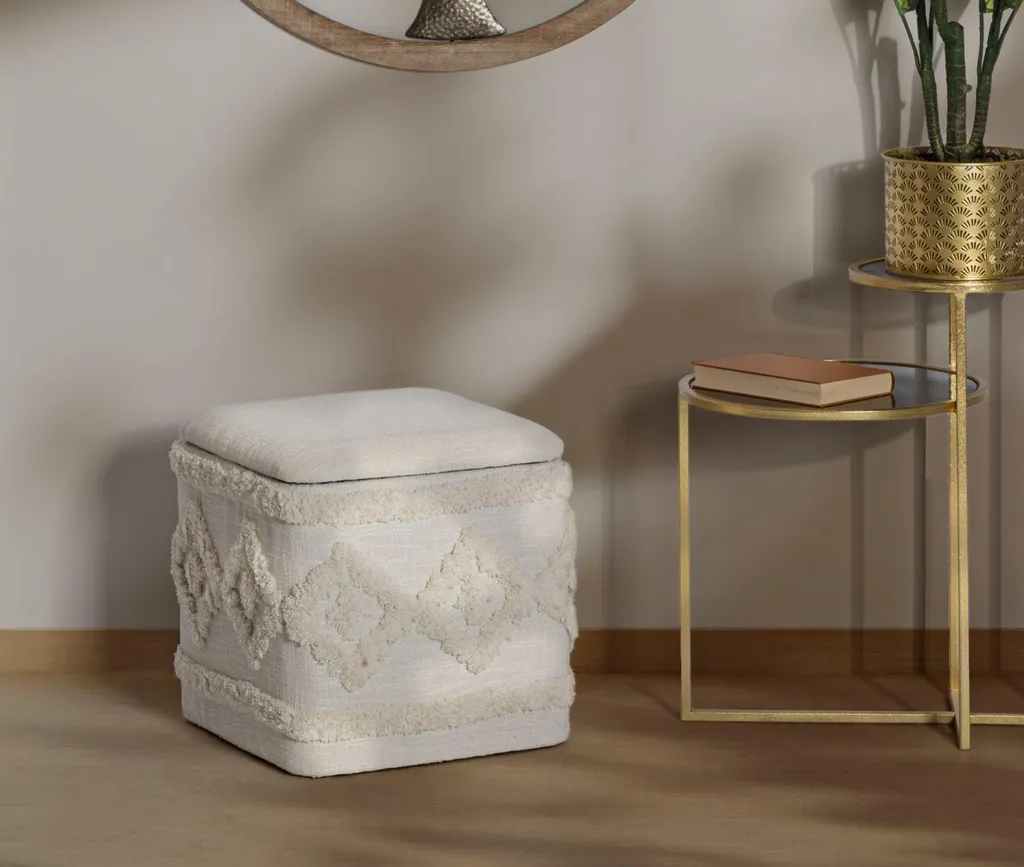 Pouf carré 40cm Damaskus nature : l'assise d'appoint stable et chic