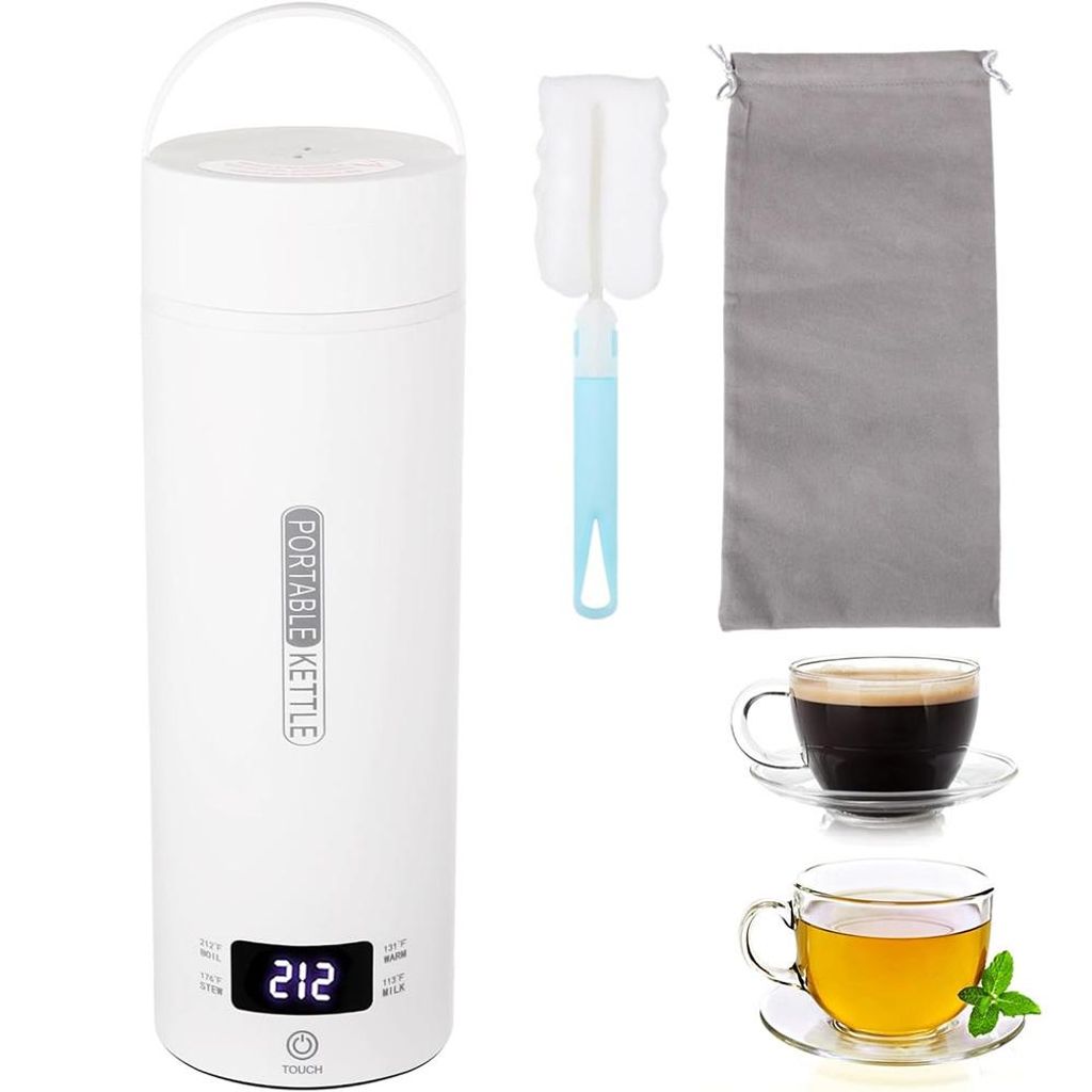 Reise Wasserkocher Tragbarer Wasserkocher Thermobecher, Automatischer Abschaltung, 500ml Mini-Wasserkocher für Milch Kaffee Teezubereitung