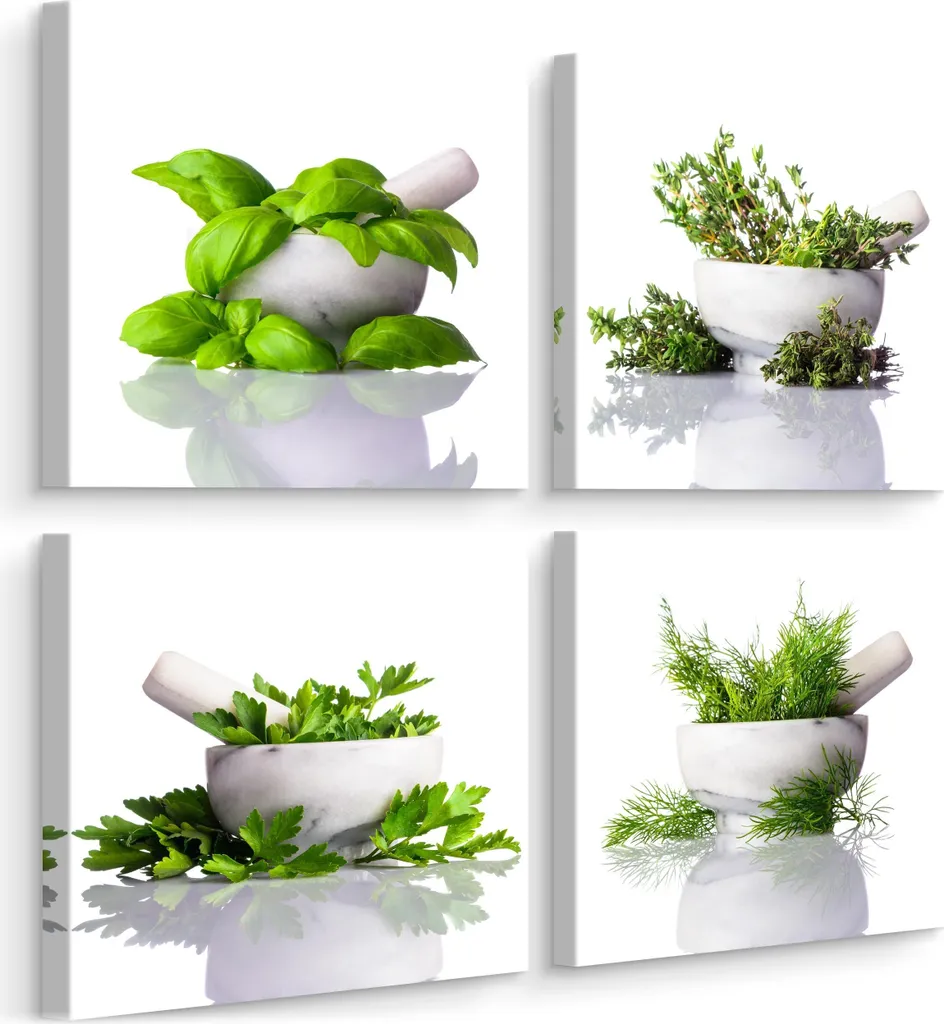 Decorazione Parete Cucina Erbe 4 Pezzi 30x30 | Quadri su Tela Minimal