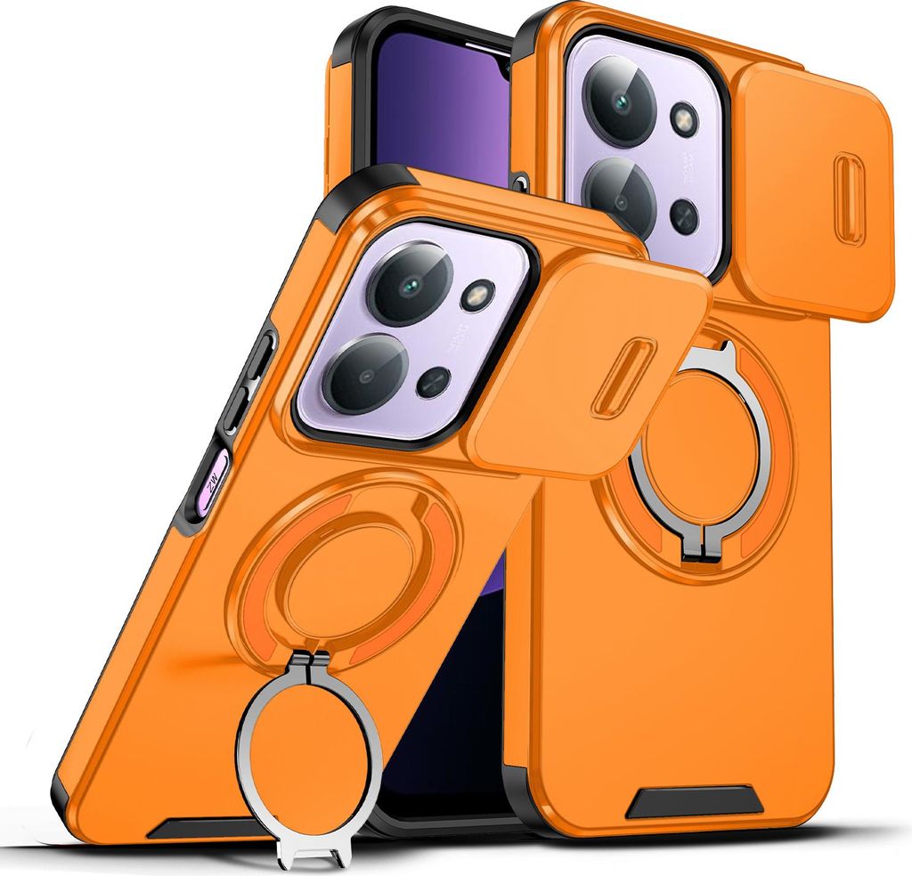 Handyhülle für Xiaomi Redmi 15C 4G Dual-Layer Stoßfest Militär Hülle mit Dia Kameraschutz und Magnetisch Ring Ständer Orange
