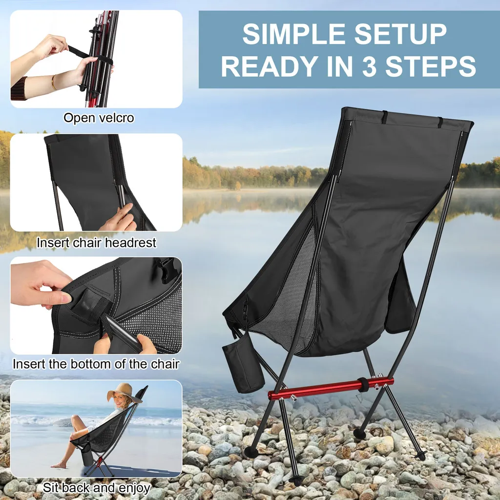 Chaise pliante de camping ergonomique grand confort modèle XL noir