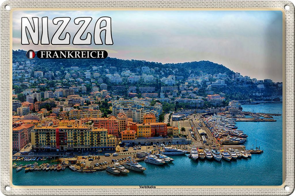 Blechschild Reise 40x30cm Nizza Frankreich Yachthafen