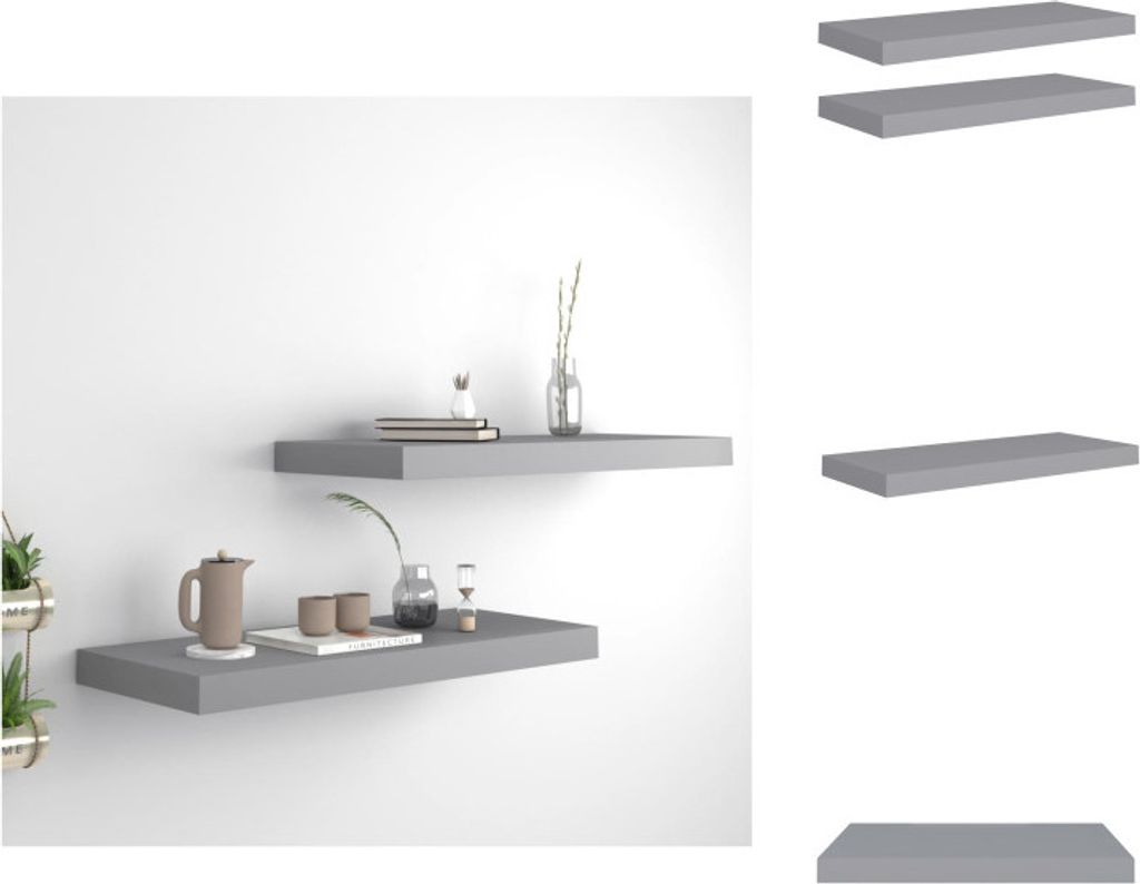 vidaXL Schwebende Wandregale 2 Stk. Grau 60x23,5x3,8cm MDF - Wandregale