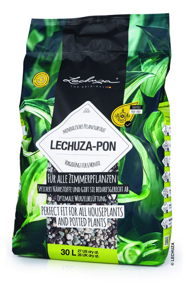 LECHUZA-Pflanzsubstrat LECHUZA-PON 30 Liter | mineralisches Substrat für Zimmerpflanzen | vorgedüngt und torffrei | 19565