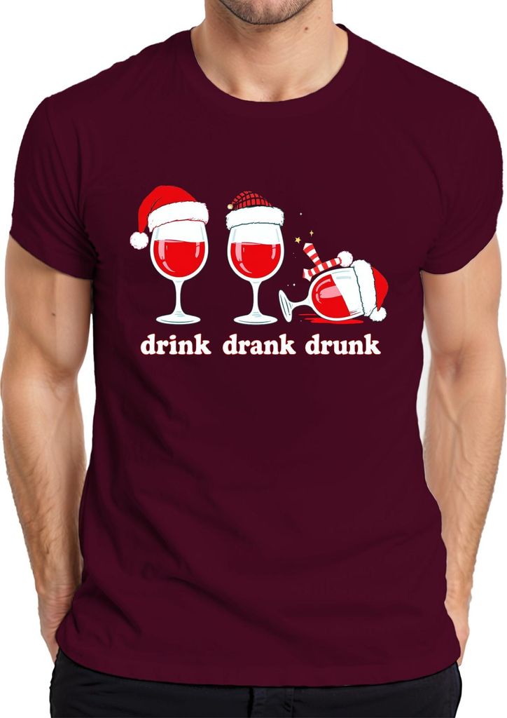drink drank drunk Wein Weihnachten lustig Geschenk Weinliebhaber Herren T-Shirt, Burgundy, XXL