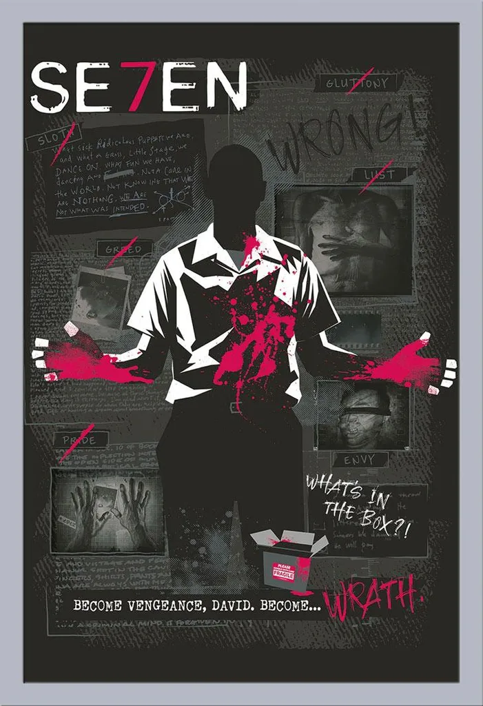 Poster Se7en WB 100 Anni + Cornice Shinsuke Maxi Argento 61x91,5