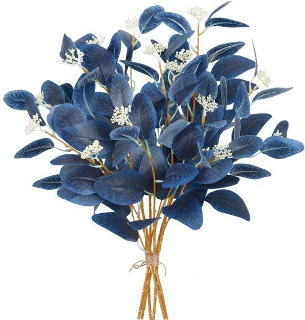Unyqoos Set mit 12 blauen Eucalyptus Kunstzweigen für stilvolle Wohnraumdekoration, 50 cm lang