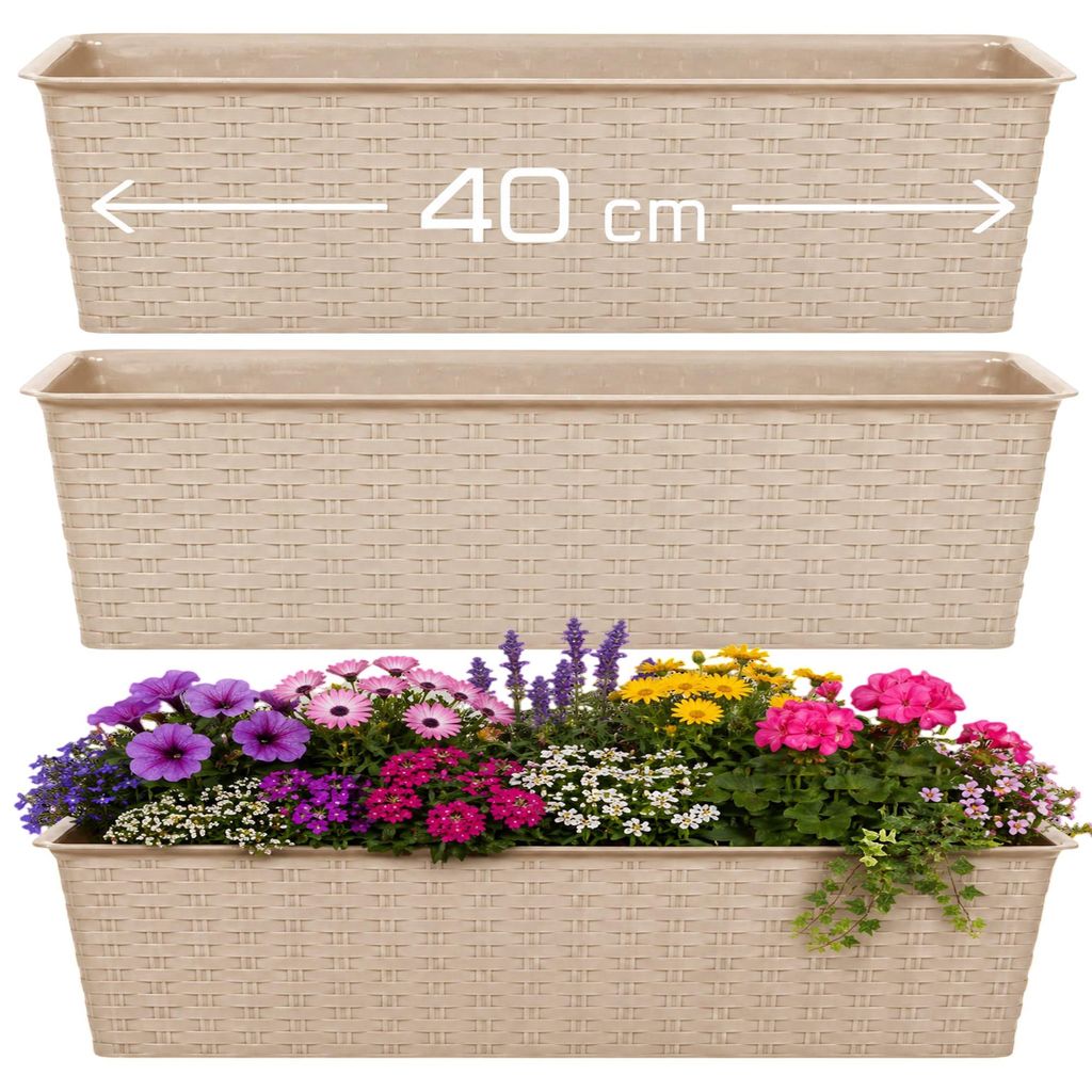 3 Blumenkasten Balkonkasten Pflanzkasten Balkonkästen Set Mocca Braun 40cm