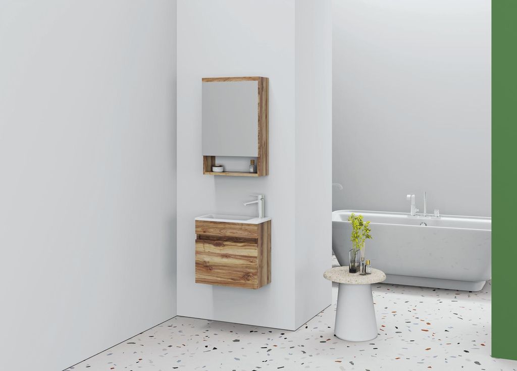 Skye Decor, Hochwertiges Badezimmermöbelset (2 Teile), Kiefer, 50 x 50 x 24,5 cm | 100% PVC-beschichtete Spanplatte, Keramikbecken, Metallgriffe |...