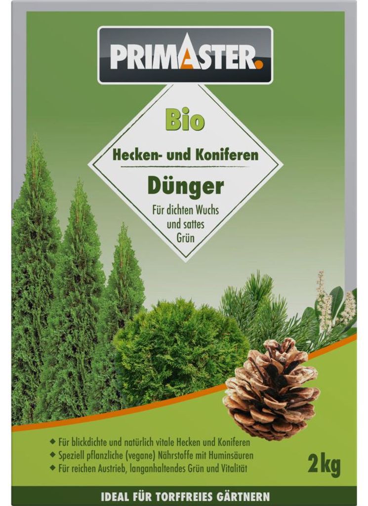 Primaster Heckendünger pflanzlich für Koniferen und torffreies Gärtnern 2 kg