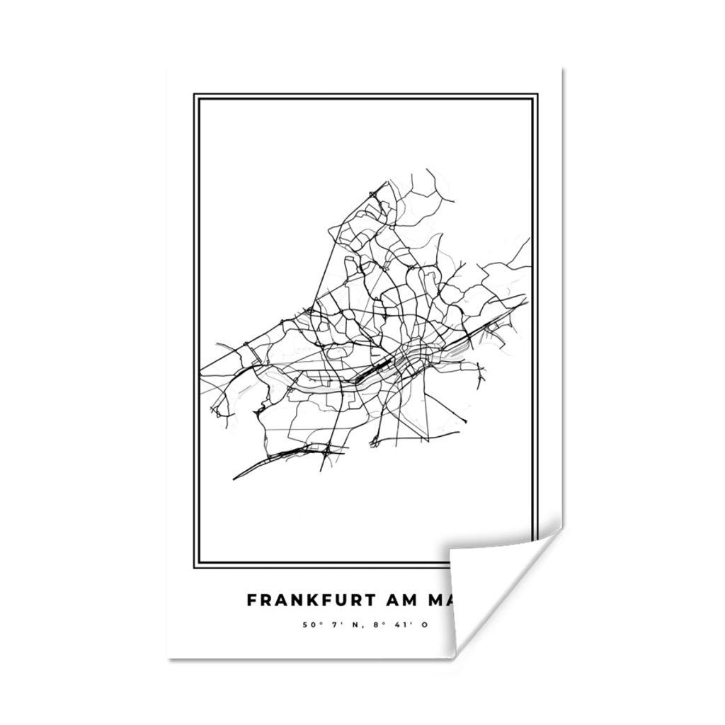 MuchoWow Poster Stadtplan - Deutschland - Schwarz-weiß - Frankfurt am Main - Karte 20x30 cm - Papierdruck