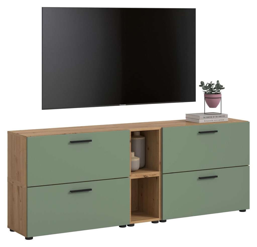 Wohnkombination THE ONE (B/H/T: ca. 176/67/34 cm) in Artisan Oak Nachbildung/Smoke Green