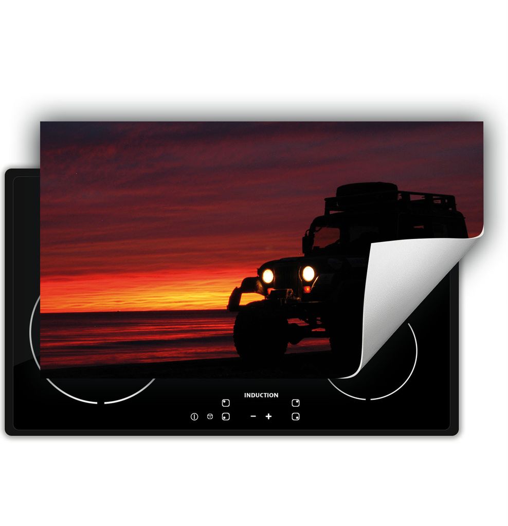 DarHaus Herdabdeckplatte 90x52 cm Anti Rutsch Matte Aufrollbar, Jeep - Landschaft