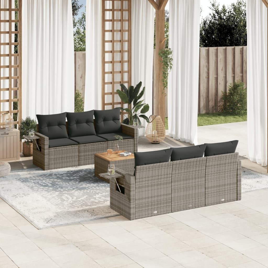 Maison Exclusive - 7-tlg. Garten-Sofagarnitur mit Kissen Grau Poly Rattan