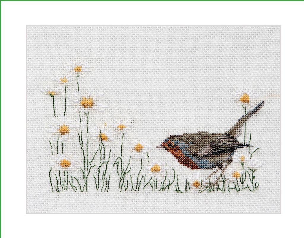Thea Gouverneur Kreuzstich Stickpackung "Sommer Rotkehlchen Aida", Zählmuster, 20x14cm