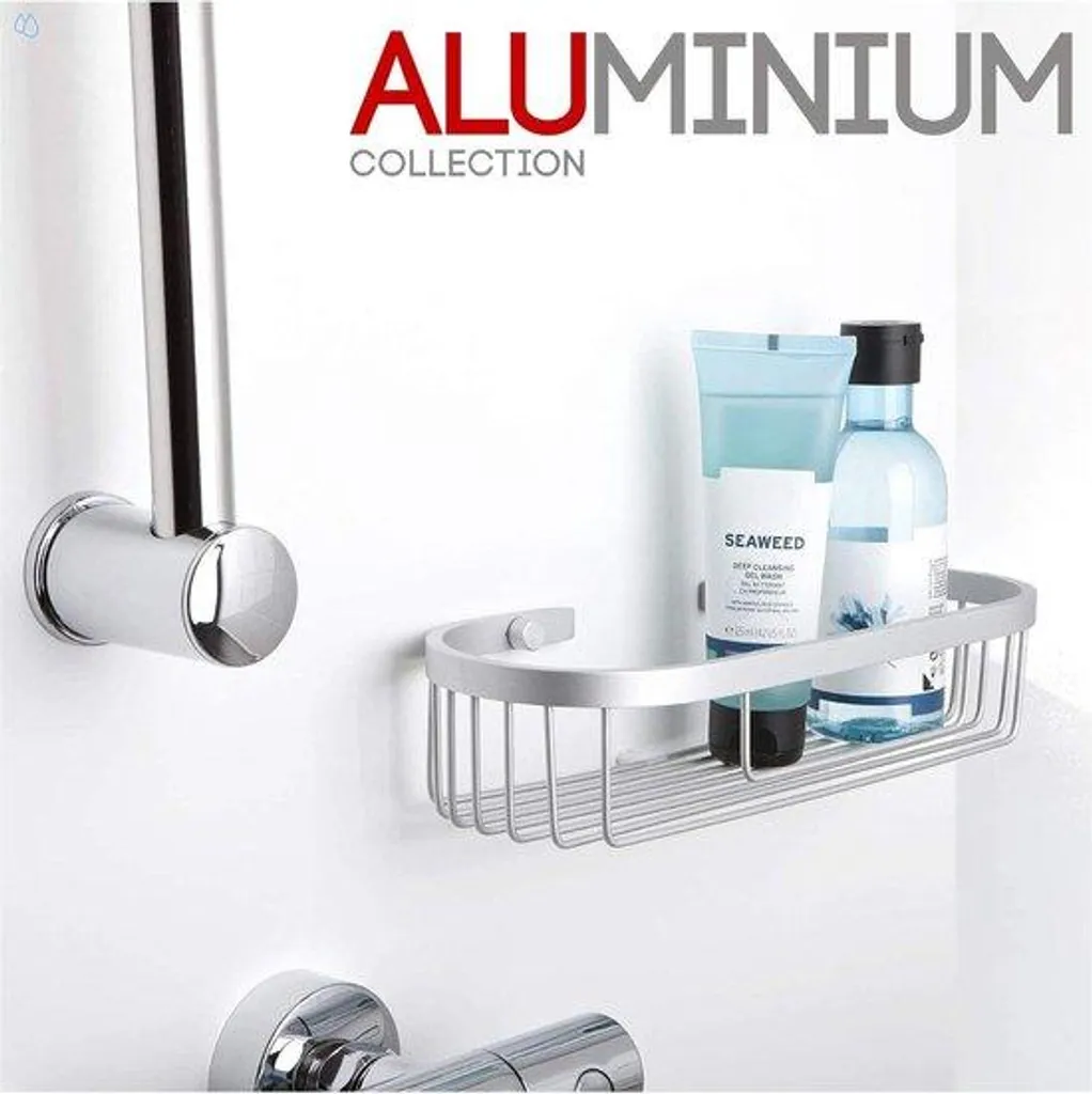 Étagère d'angle rectangulaire pour douche et salle de bain en métal gris