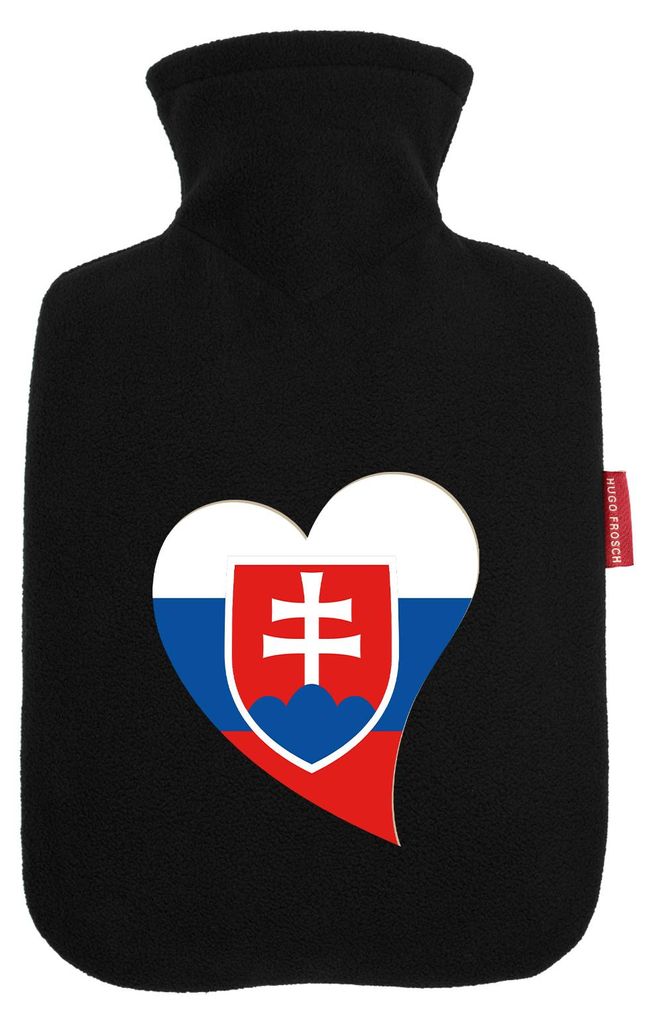 Huuraa Wärmflasche Slowakei Flagge Herz 1,8 Liter Black Classic Veloursbezug Bettflasche Geschenkidee