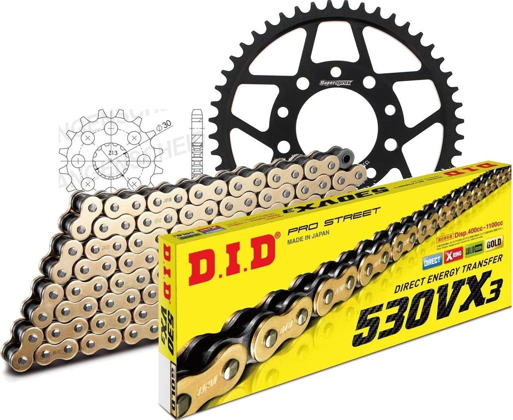 DID Kit Stahl Kompatibel mit TRIUMPH Daytona 1000 91-95 17-48-112 DID530VX3(G&B) Endlos