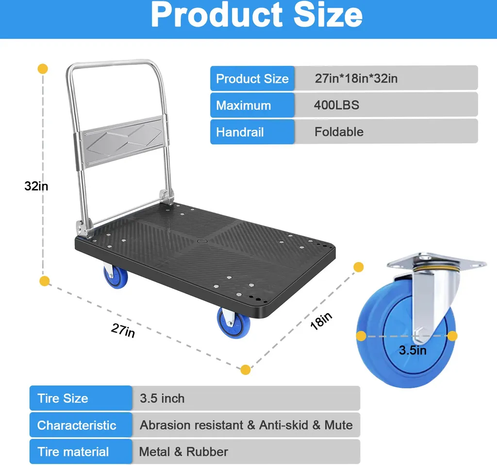 Chariot de magasin noir pliable S idéal pour manutention et courses