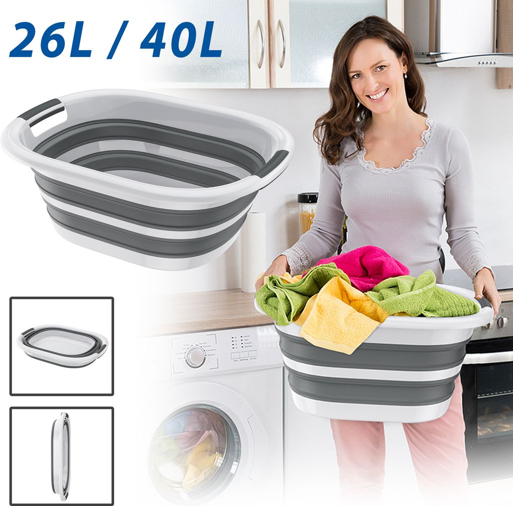 LZQ 40L Collapsible Plastic Laundry Basket - Foldable Pop Up Storage Container/Organizer - Portable Washing Tub - Space Saving Hamper/Basket (Grau)