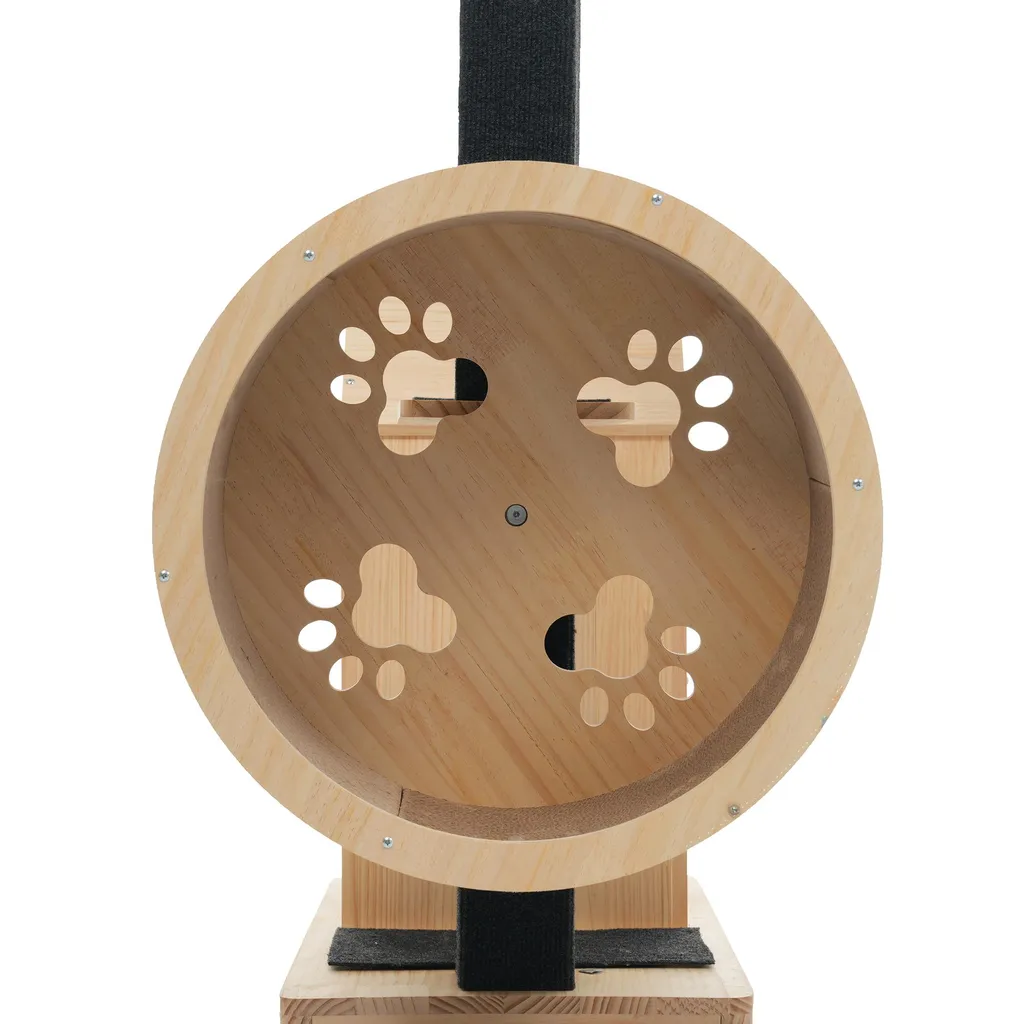 Arbre à Chat Design en Bois avec Roue de Course et Griffoirs en Sisal
