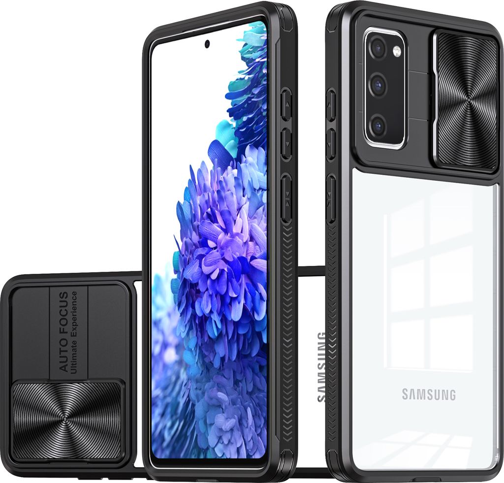 Hülle für Samsung Galaxy S20 FE Transparent TPU Bumper Schutzhülle mit Schiebe Kamera Schutz Schwarz