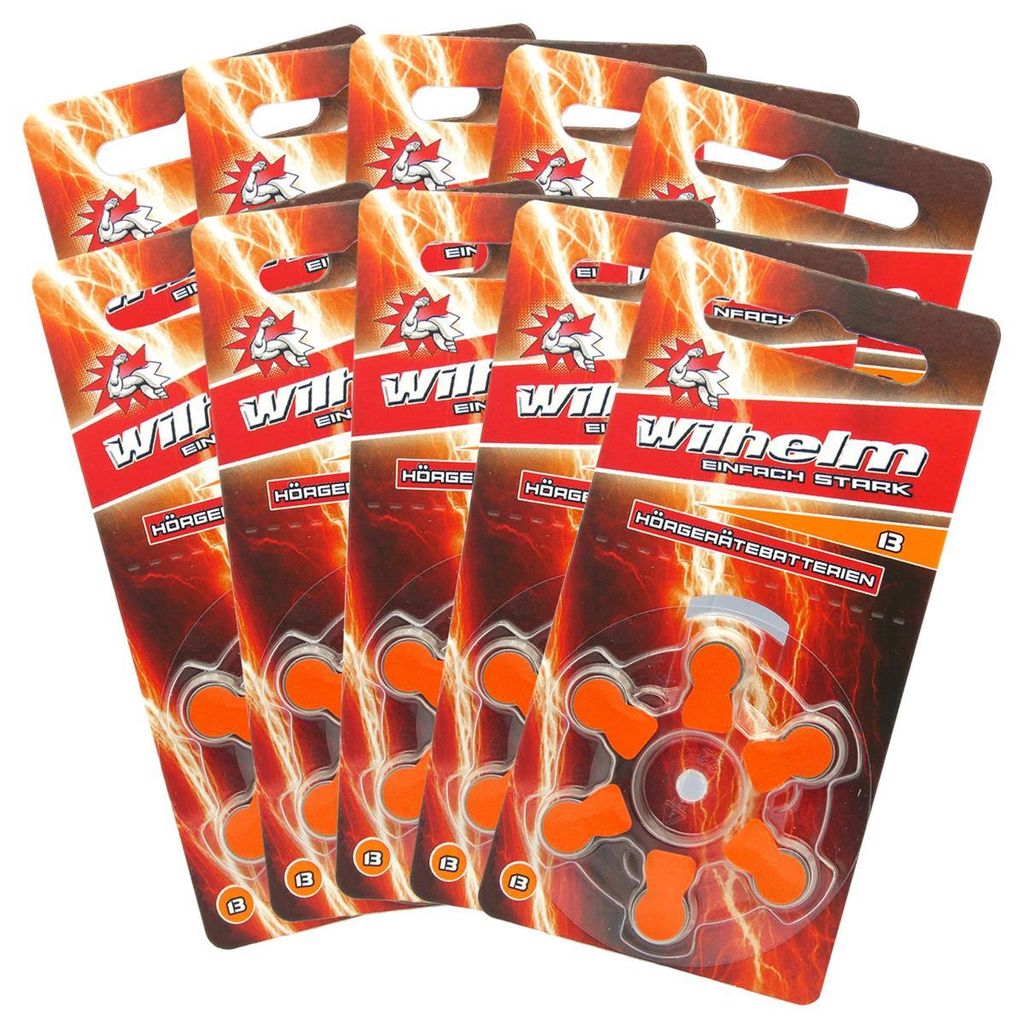 60 x WILHELM Hörgerätebatterien Typ 13 orange Produktbild 