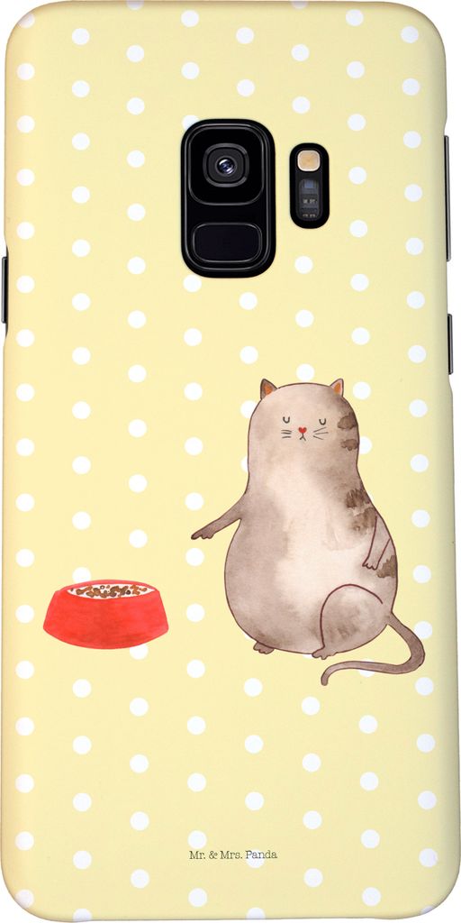 Mr. & Mrs. Panda Samsung Galaxy S9 Handyhülle Katze Fressen - Gelb Pastell - Geschenk, Hülle, Handy Schutzhülle, Smartphone, Cover