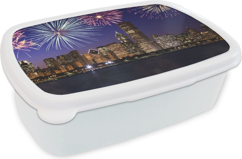 KitchenYeah Lunchbox Brotzeit Brotdose 17x11 cm Feuerwerk am Silvesterabend über Chicago Kinder Brotzeitdose - Lunch Box - Kinder - Sandwich-Box...