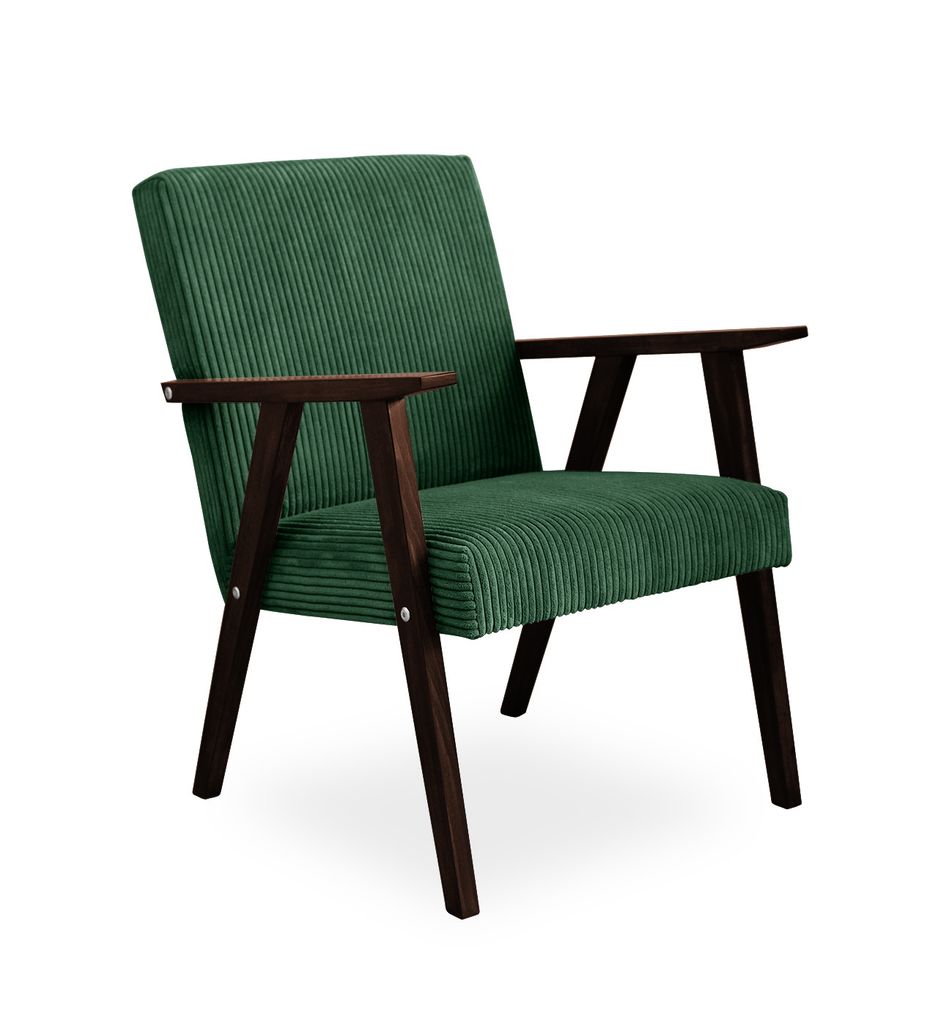 Bettso Sessel Gepolsterter Cocktailsessel Kordsamt LISEK Dunkelgrün Beine in Schwarz