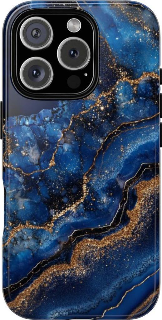 Blau-goldenes Geodenmuster – Hülle Kompatibel mit iPhone 16 Pro