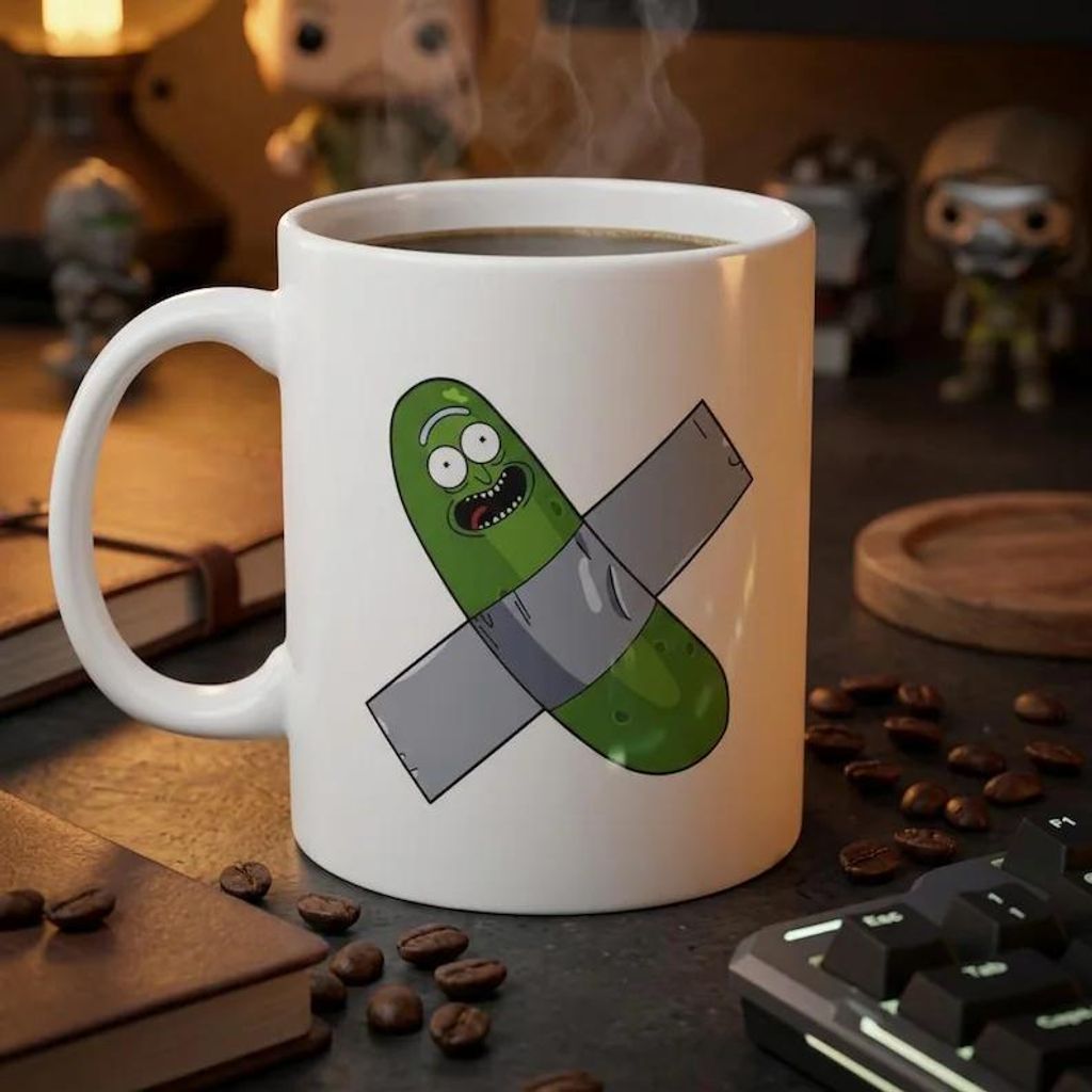 Pickle Rick Rick and Morty Tasse 335ml, Keramik Kaffeetasse mit beidseitigem Design, Fan-Geschenk für Sammler