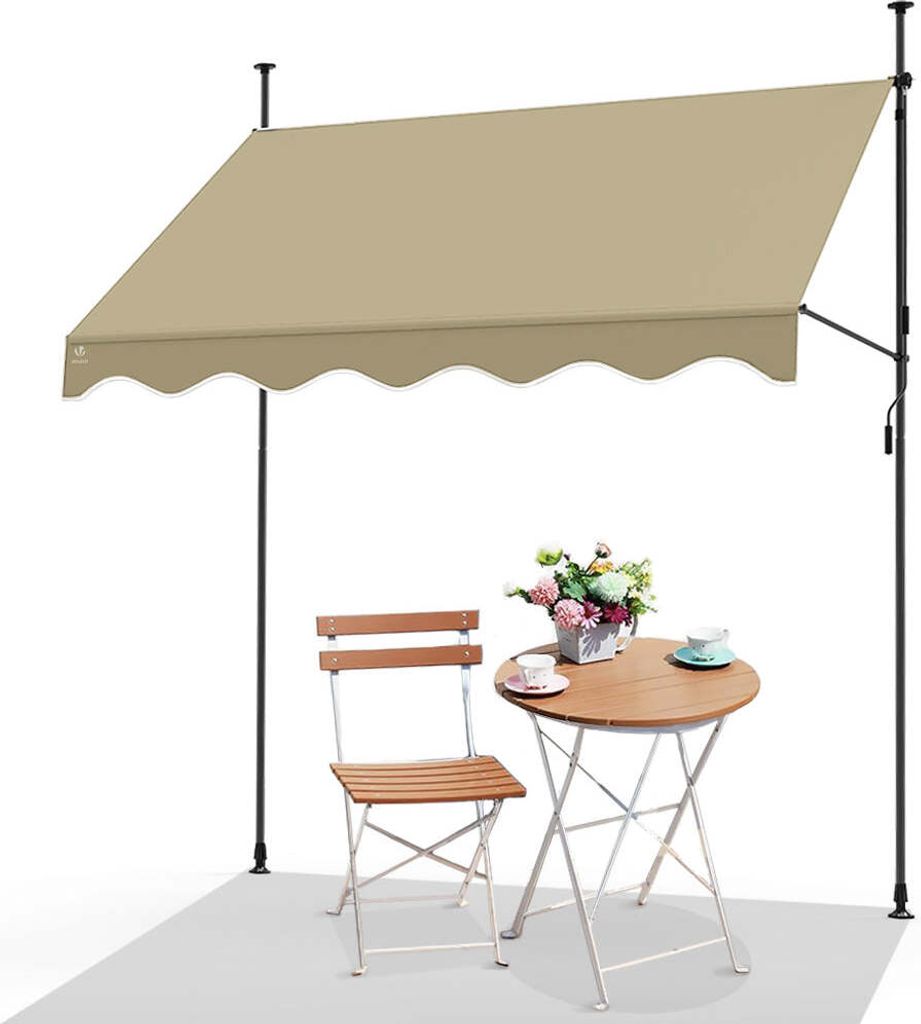 VOUNOT Klemmmarkise mit Handkurbel, höhenverstellbar Balkonmarkise Markise Balkon, ohne Bohren, UV-beständig, Wasserdicht & Sonnenschutz, 250 c...