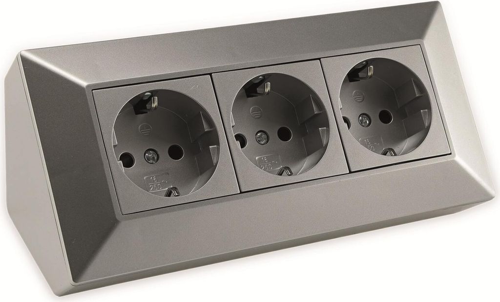 ChiliTec Steckdosenblock 21666, 3-fach, 16 A, 250 V, silber Produktbild 