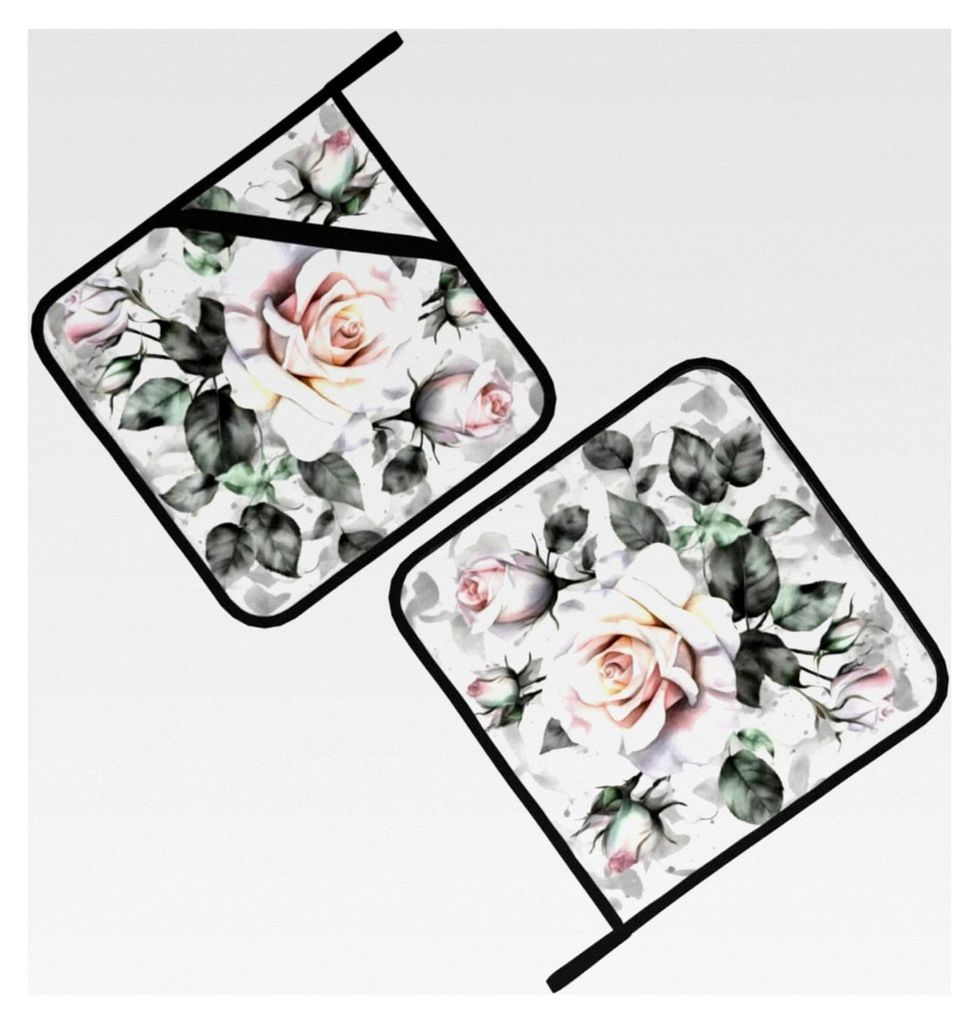 Hitzebeständige Topflappen mit Blumenmuster, 20,3 x 20,3 cm, Weiß, 2 Stück