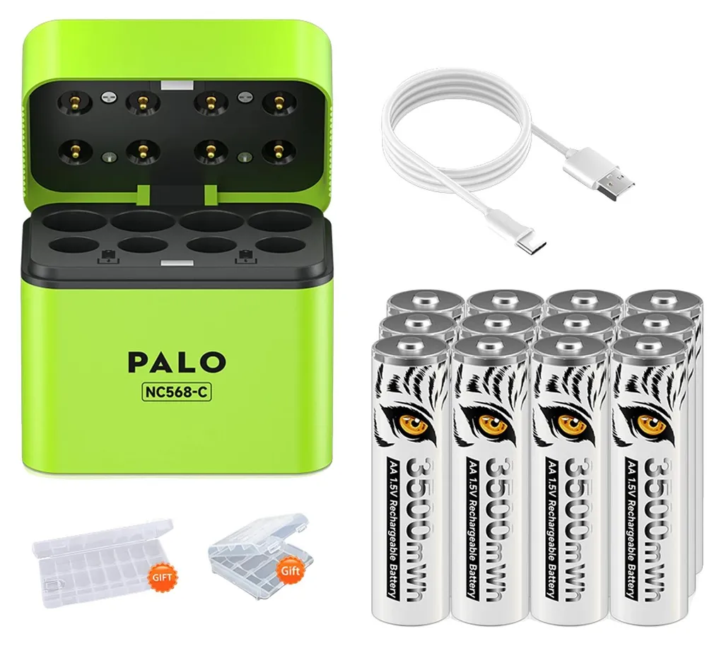 Lot de 12 batteries Li-ion rechargeables et chargeur secteur intelligent