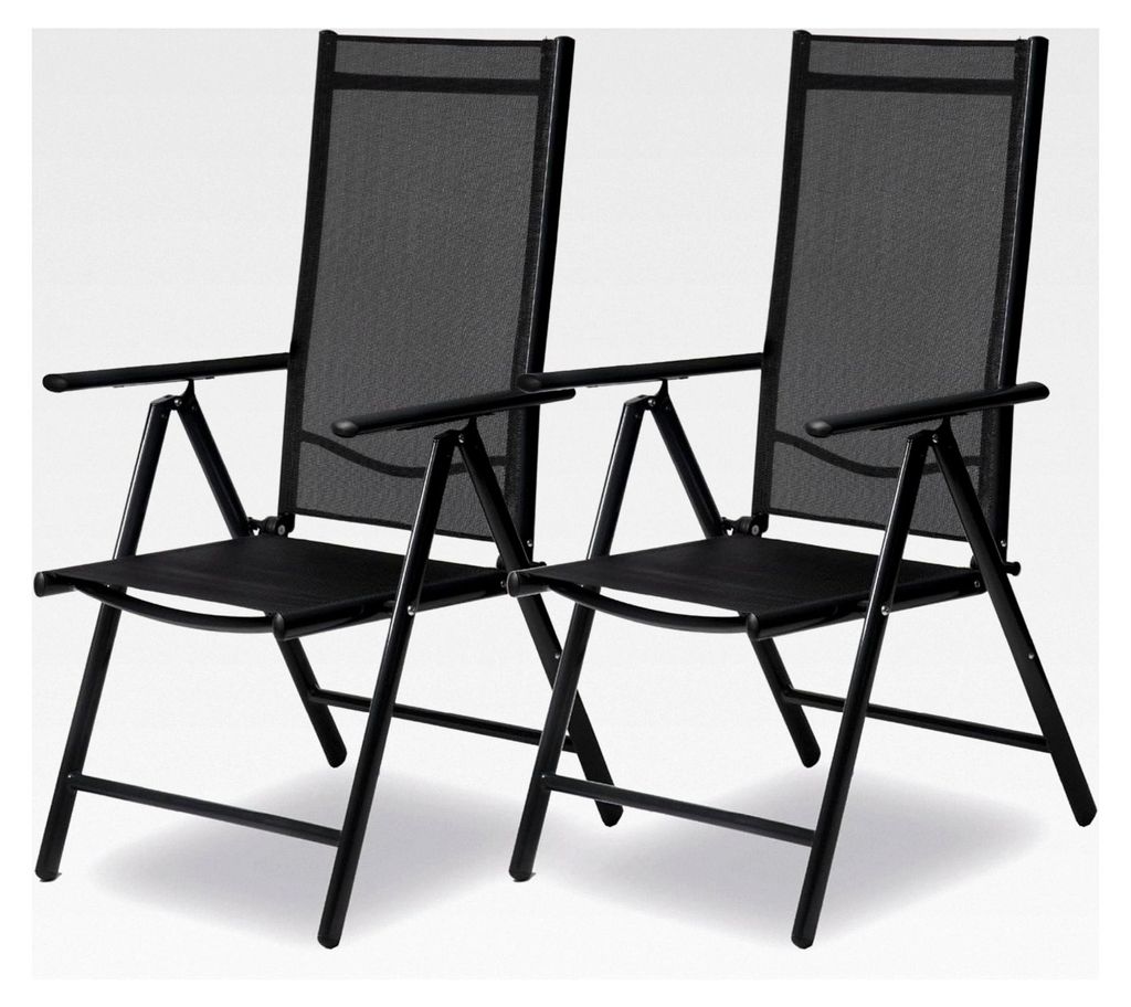 2er Set Hochlehner Gartenstühle | klappbar mit 8-fach verstellbarer Rückenlehne und Armlehnen | belastbar bis 120 kg | Aluminium Klappsessel für...