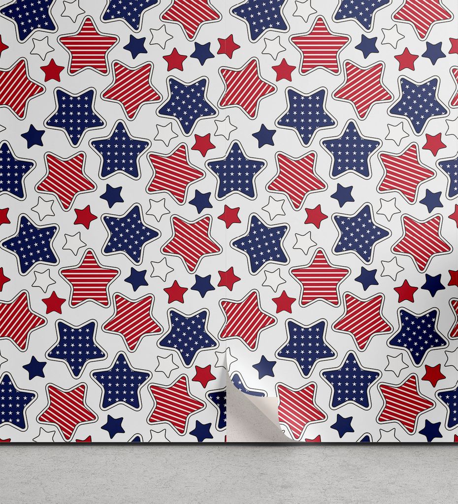 ABAKUHAUS USA abziehbare & klebbare Tapete für Zuhause, Stern mit Flaggen, selbstklebendes Wohnzimmer Küchenakzent, 33 cm x 250 cm, Indigo Rot Weiß