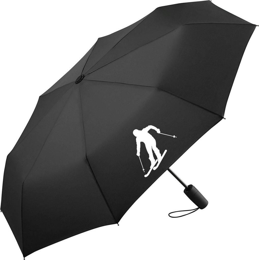 Huuraa Regenschirm Skifahren Silhouette 98cm Schwarz Sturmfest Taschenschirm Geschenkidee