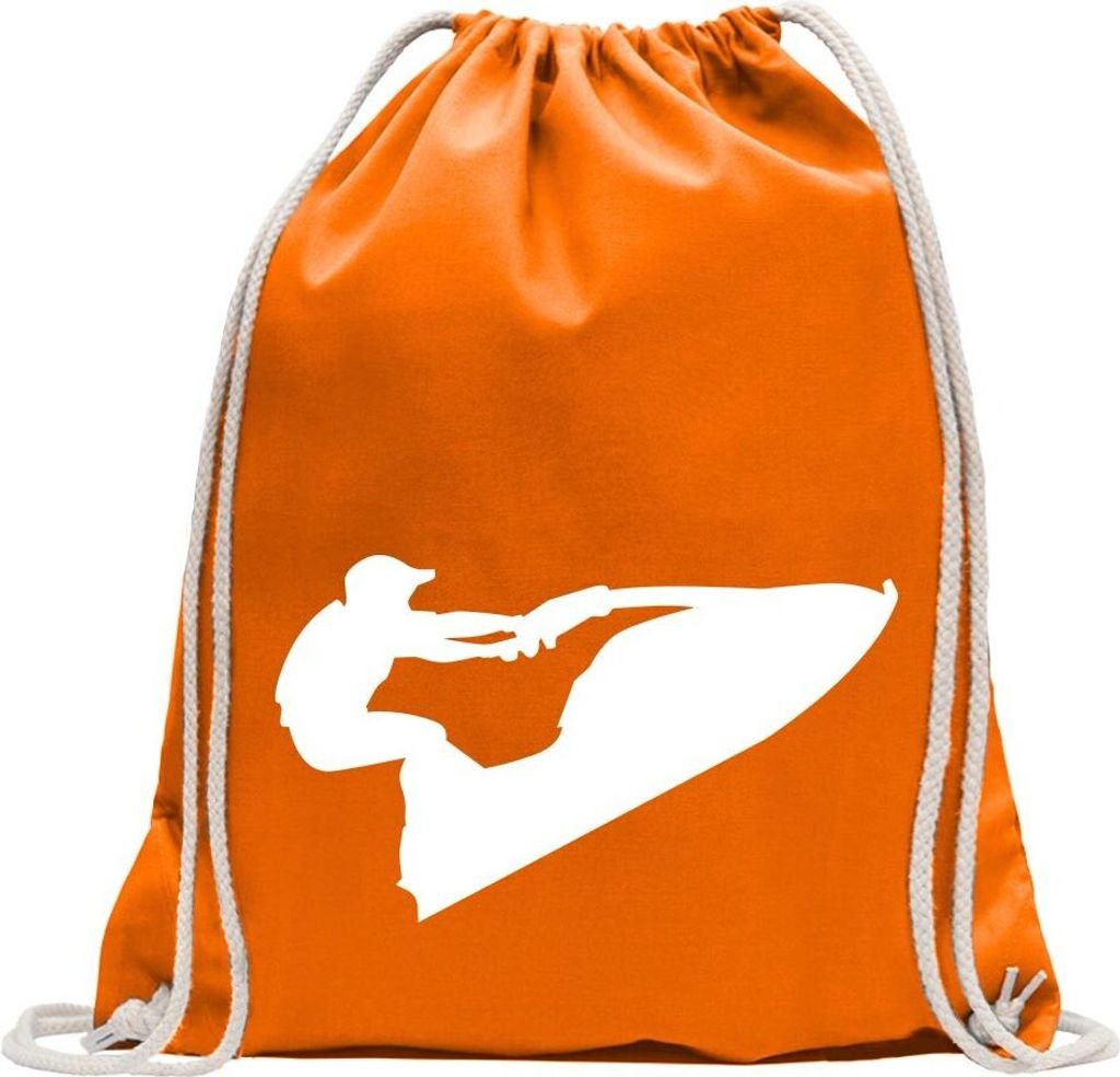 Kiwistar - Turnbeutel - mandarin - Jet-Ski Jetboot Fahrer Figur - Fun Rucksack Sport Beutel Gymsack Baumwolle mit Ziehgurt