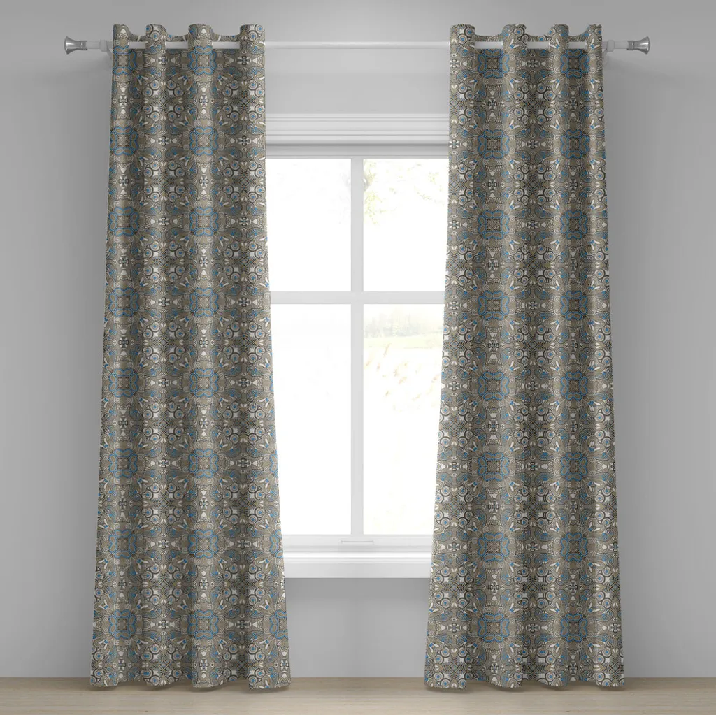 Rideau à œillets ethnique ABAKUHAUS motifs persans bleu blanc 280x175 cm