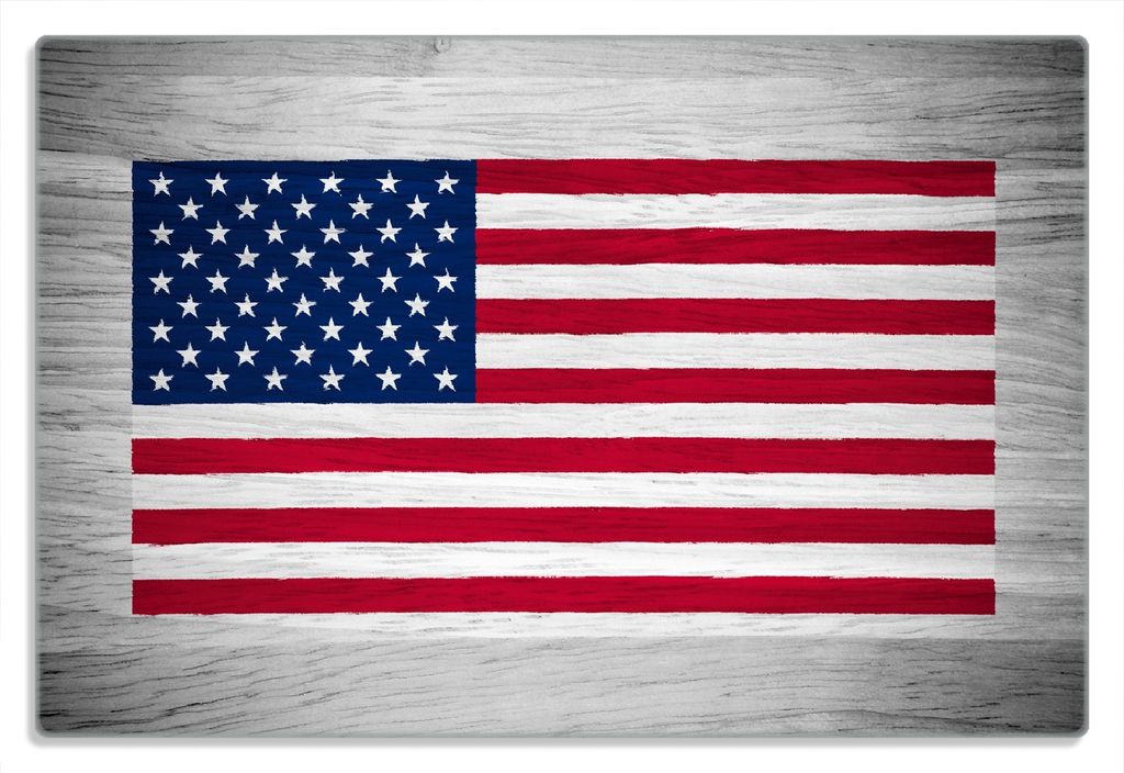 Wallario Frühstücksbrettchen aus Glas 20 x 30 cm mit rutschfesten Füßen, Motiv USA Flagge auf Holz