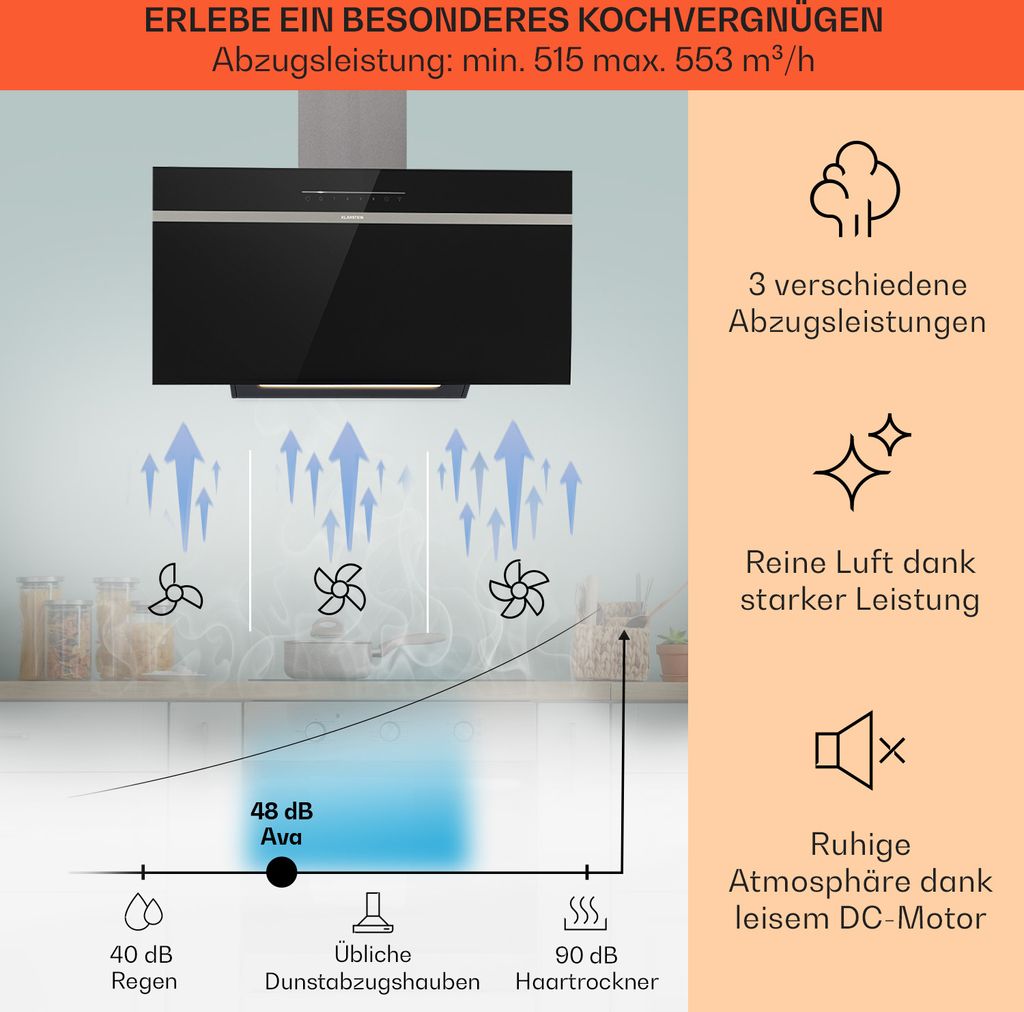 Klarstein Dunstabzugshaube 90 cm Umluft/Abluft, Produktbild 3