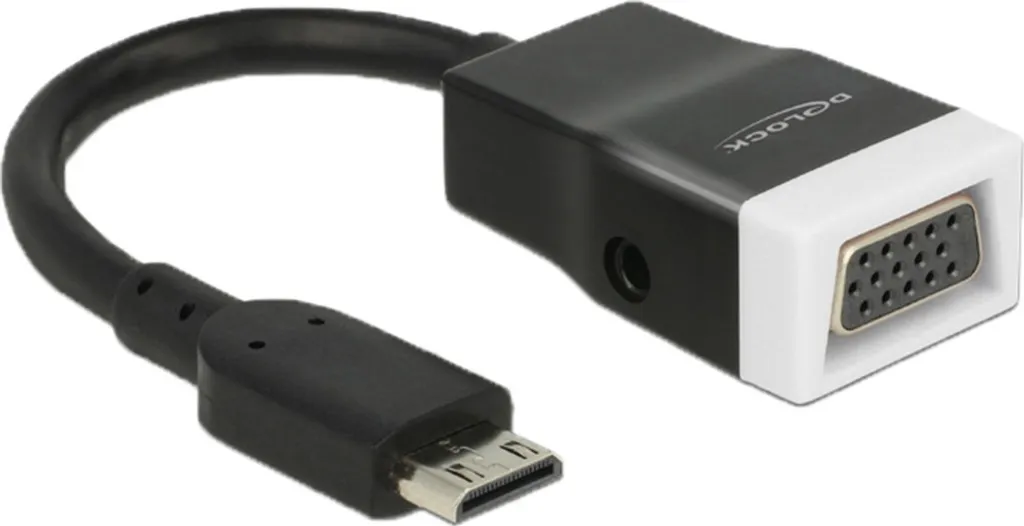 Adaptateur Vidéo Mini HDMI vers VGA et Jack Audio Delock 65588 Noir Mat